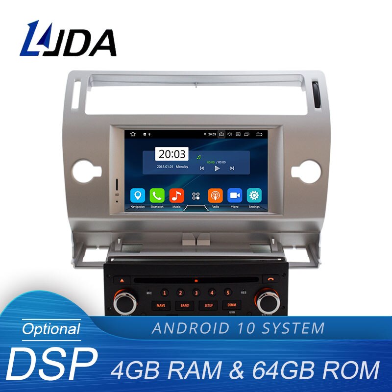 LJDA ȵ̵ 10 ڵ DVD ÷̾ Ʈο C4 Quatre ¸ Ƽ̵ GPS ׺̼ ڵ 1Din ڵ  ׷ 4G + 64G ׷
